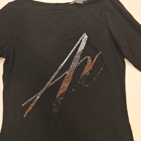 Armani Exchange Sparkle Logo 3/4 Sleeve Tee And Open Back - Picture 3 of 10